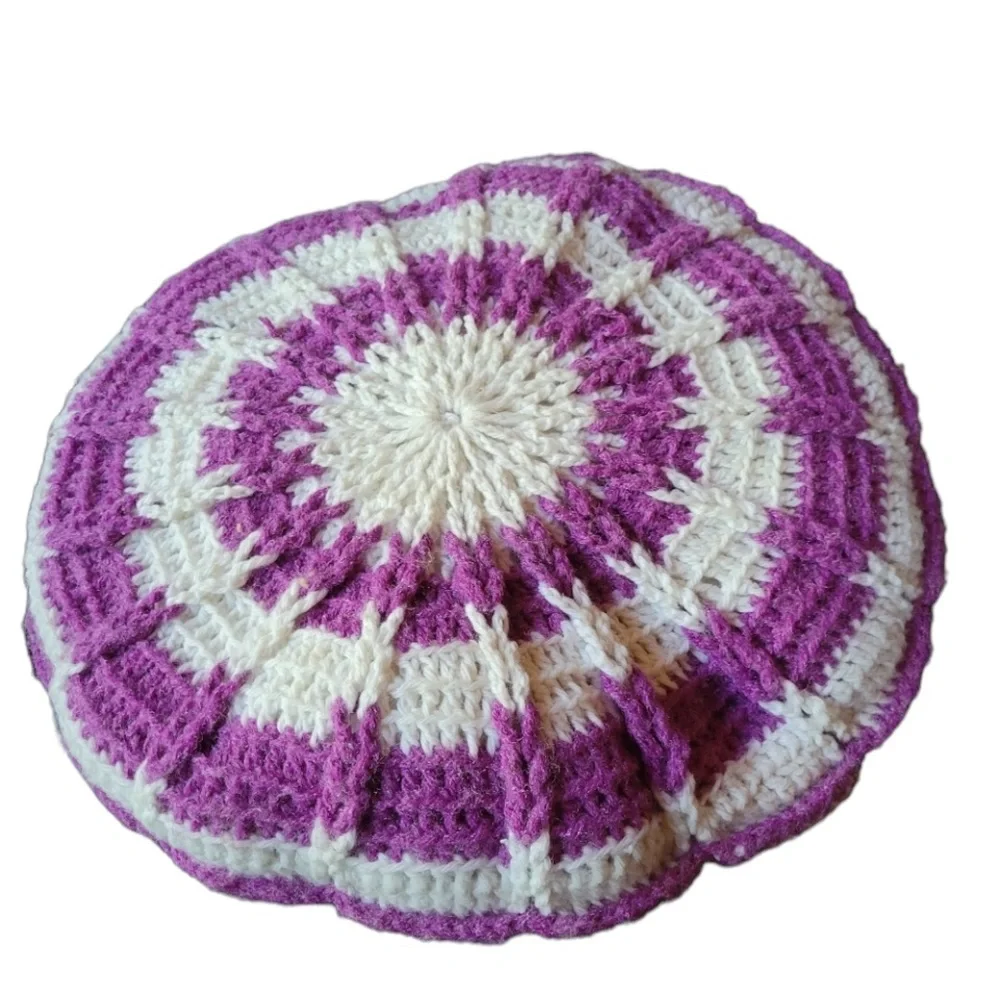 1 Vintage Purple & White‎ Crochet Throw Pillow